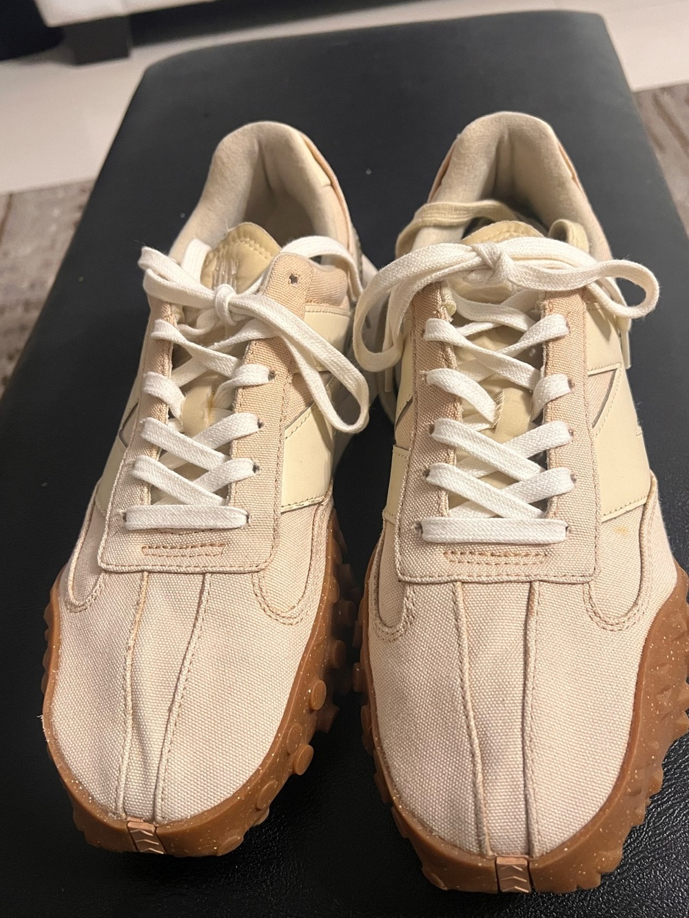 New Balance Cream Canvas Sneakers with Gum Sole